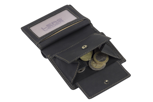 Mini Geldbörse extra dünn mit Klappe im Hochformat LEAS MCL in Echt-Leder, schwarz